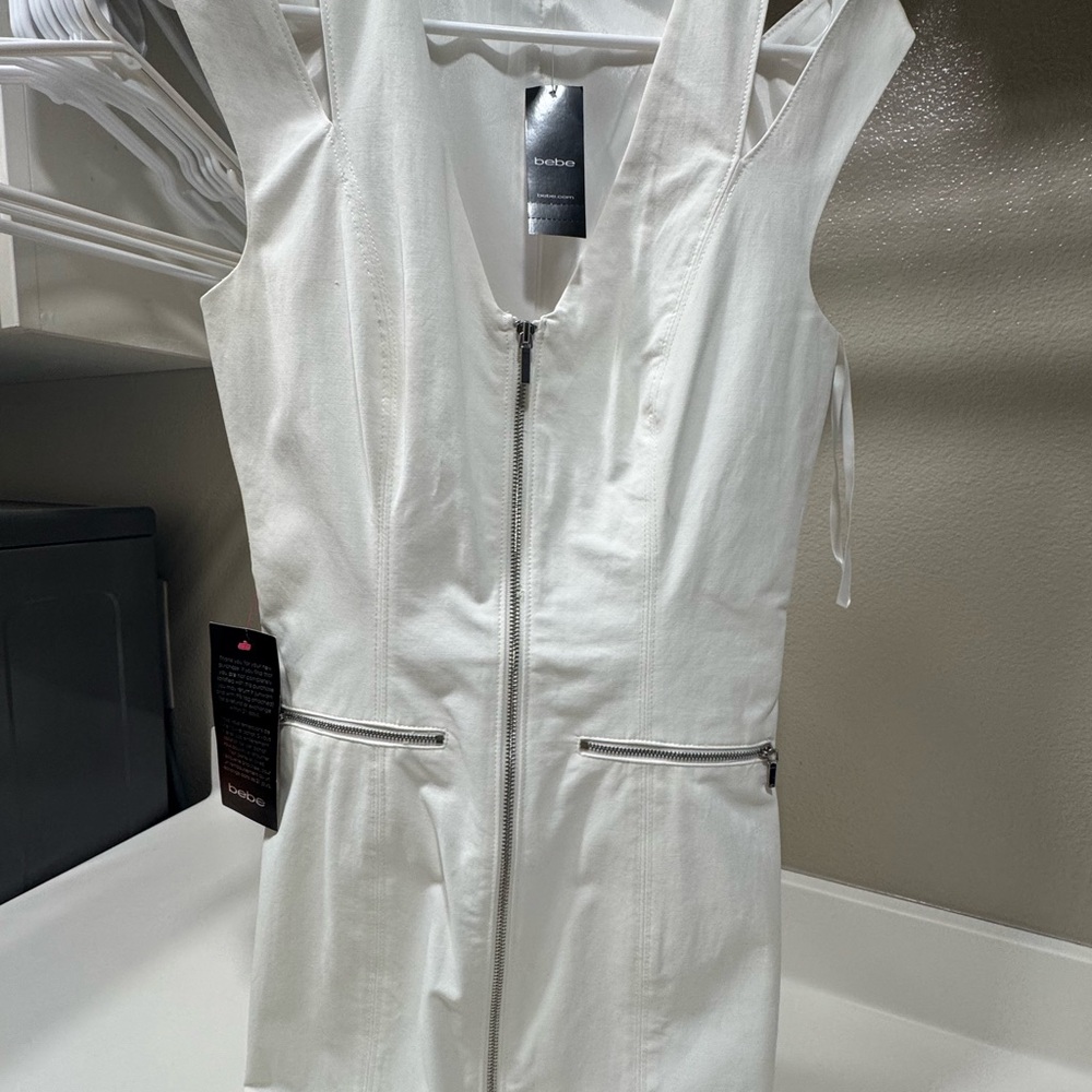Bebe White Zip-Front Dress, brand new